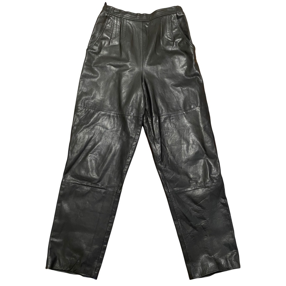 Vintage La Nouvelle Renaissance Black Leather Pants‎ Size 10 High Waisted